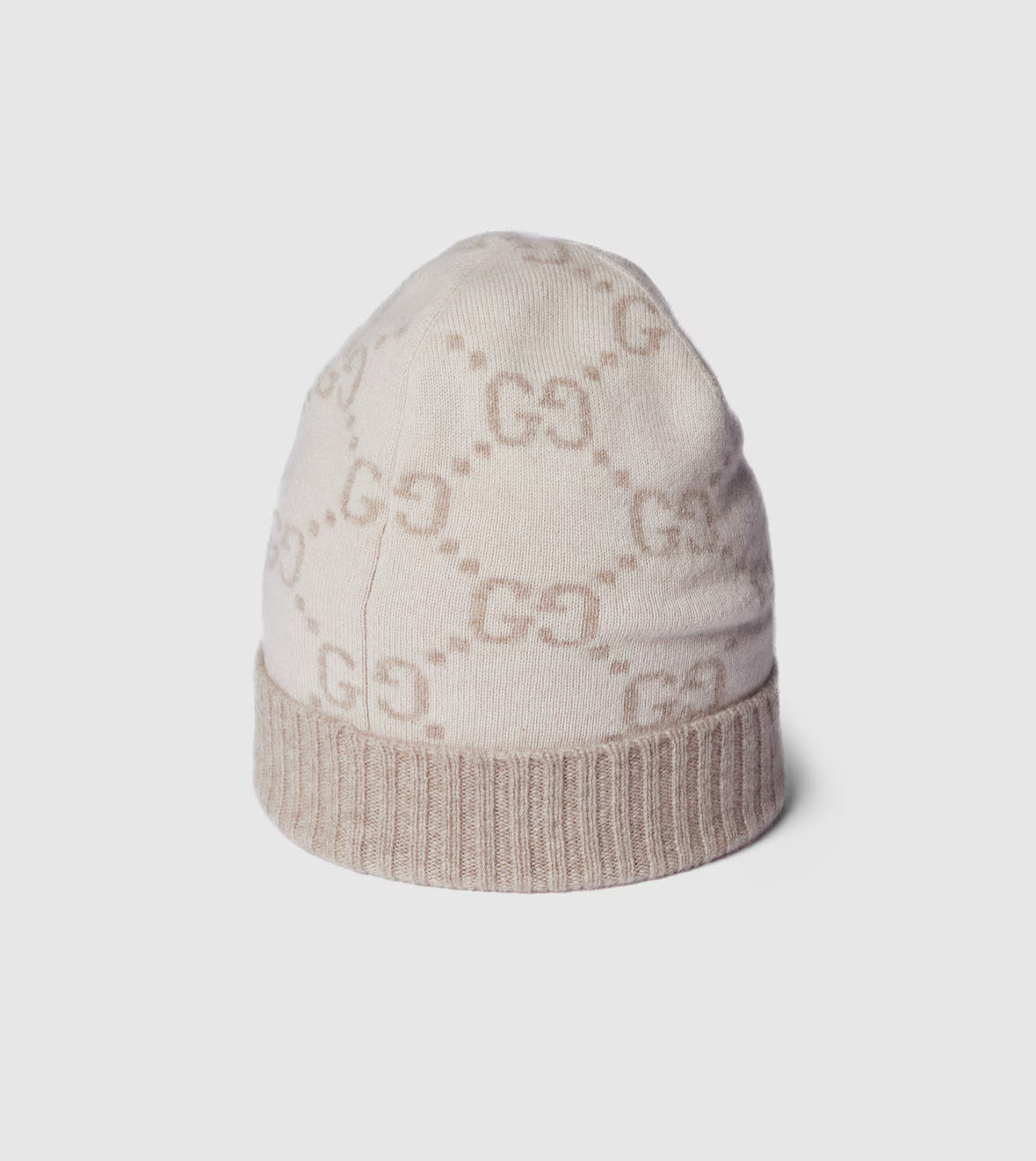 Bonnet et Écharpe en jacquard de cachemire GG blanc cassé et beige