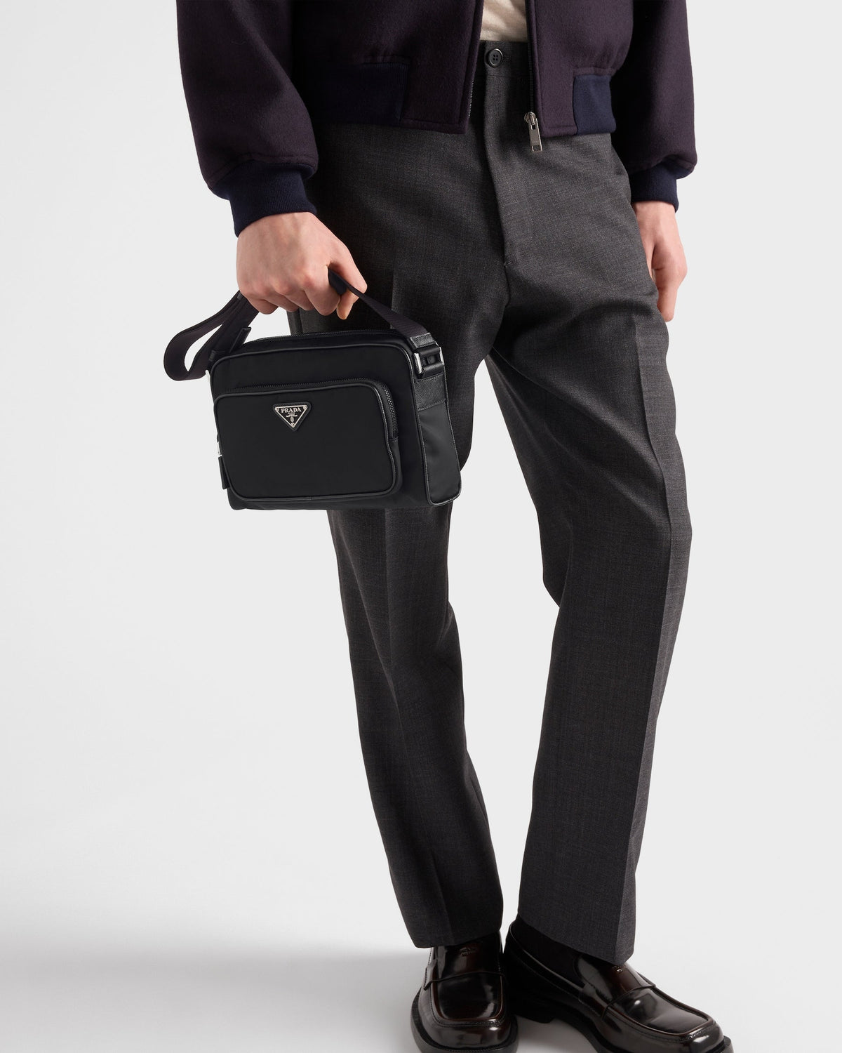 Petit sac porté épaule en Re-Nylon et cuir Saffia