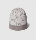 Bonnet et Écharpe en jacquard de cachemire GG ivoire et gris clair