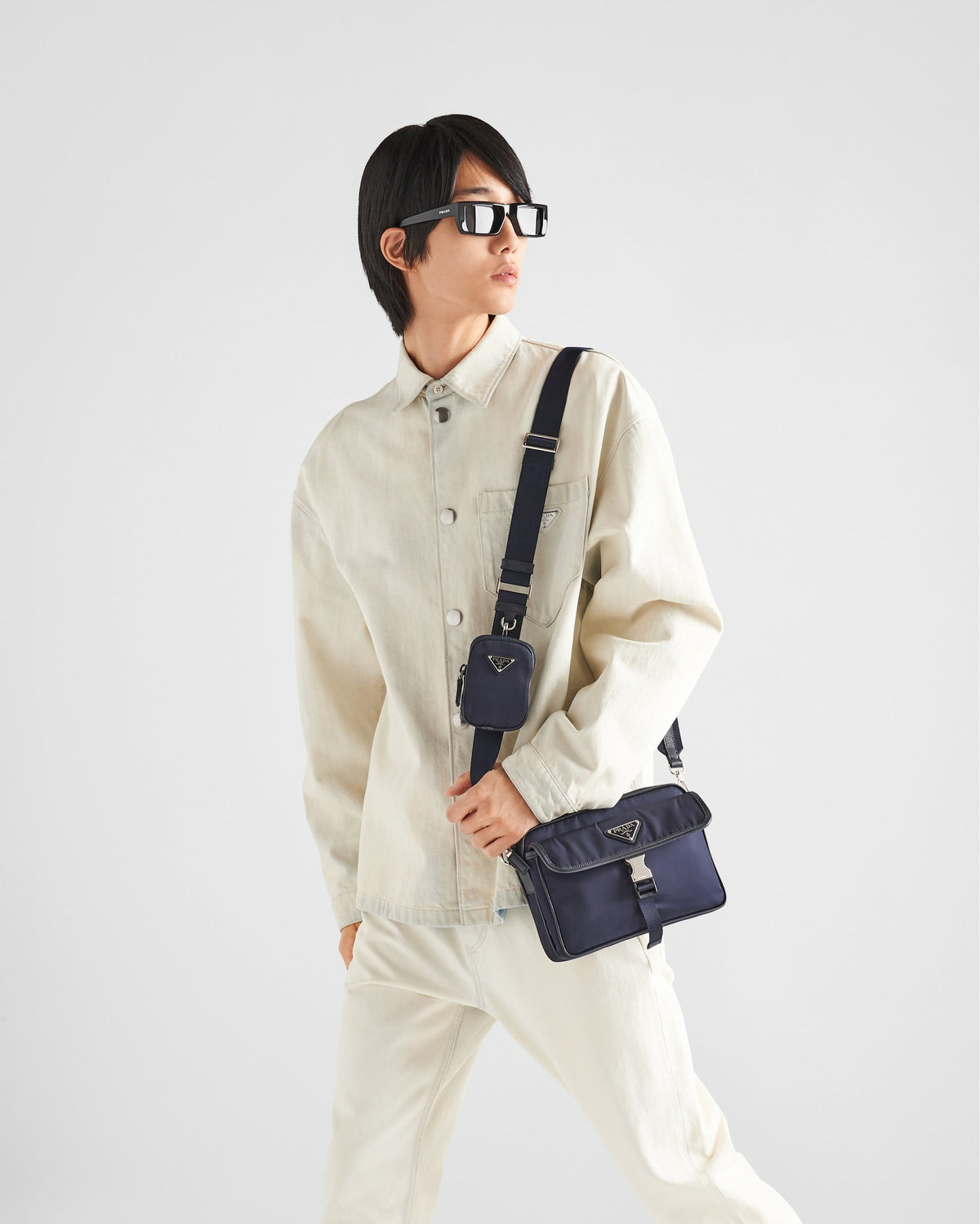 Sac porté épaule en Re-Nylon et cuir Saffiano